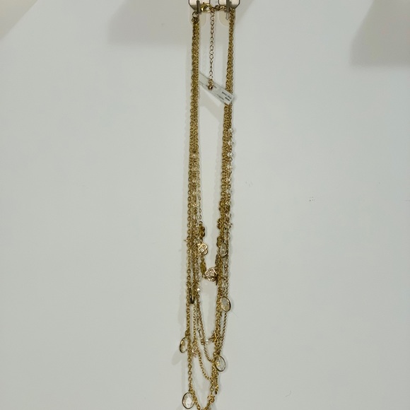Saks 5th Gold 5 Chain Layered Pave Necklace NWT - Picture 11 of 12